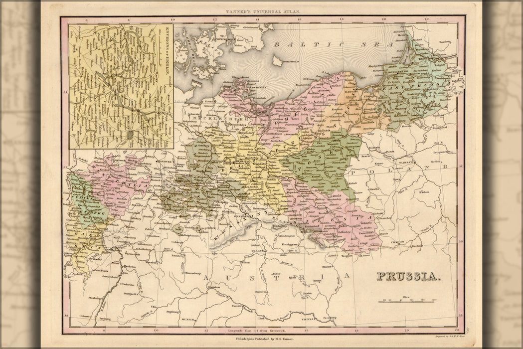 24"x36" Gallery Poster, map of Prussia 1844