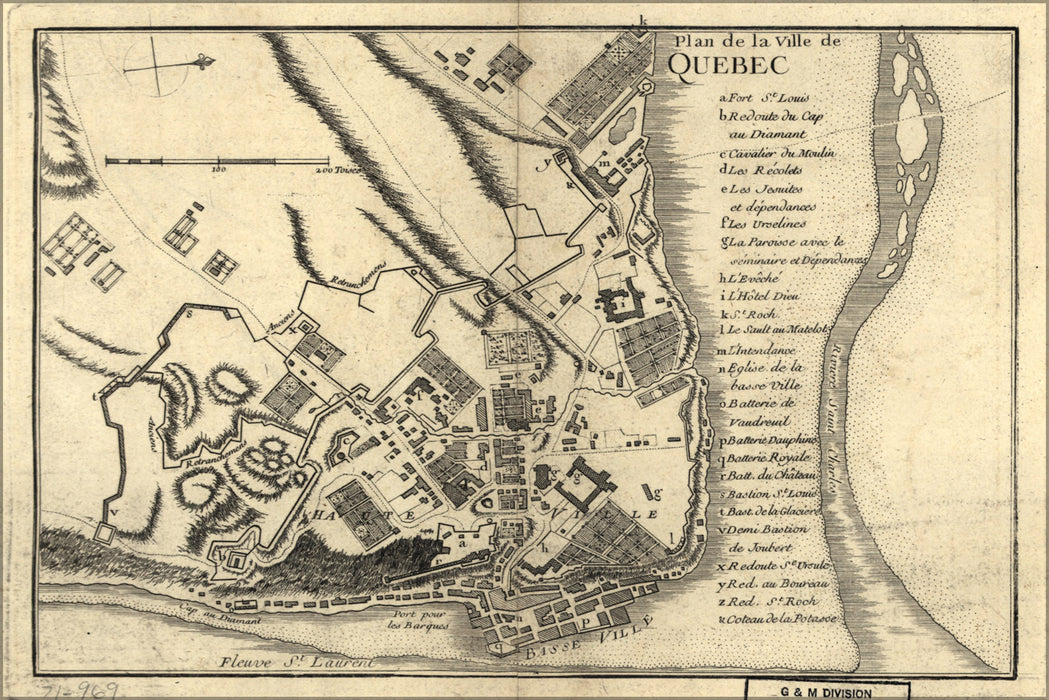 24"x36" Gallery Poster, map of Quebec canada 1755 in french