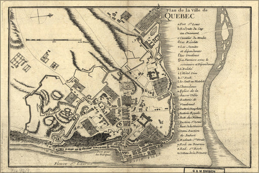 24"x36" Gallery Poster, map of Quebec canada 1755 in french