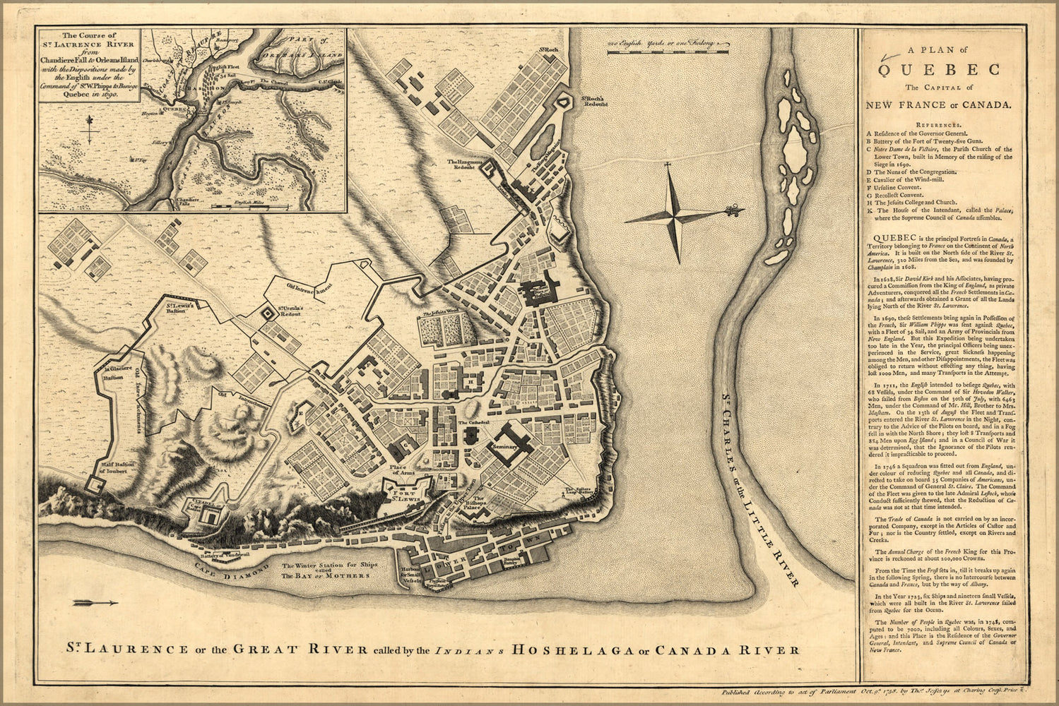 24"x36" Gallery Poster, map of Quebec in New France or Canada 1768