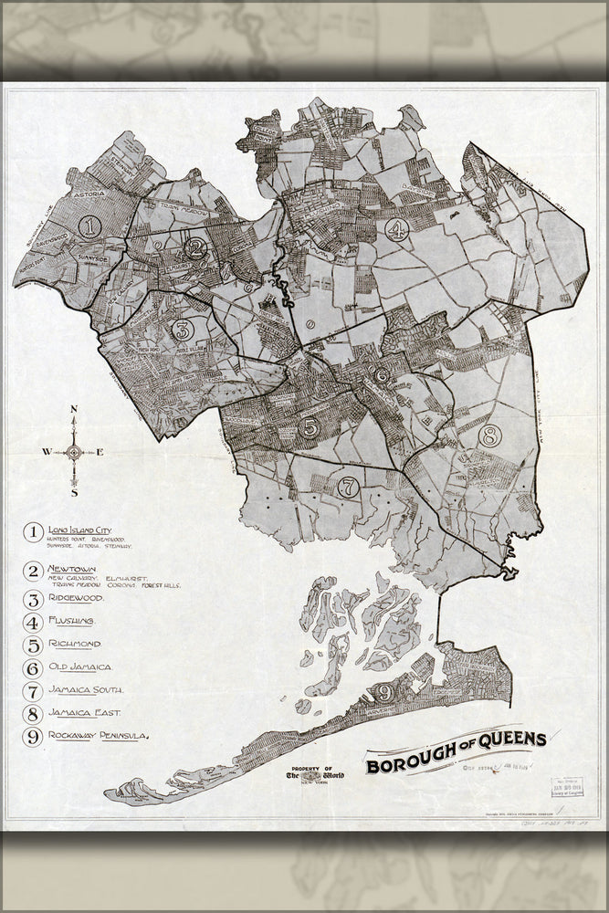 24"x36" Gallery Poster, map of Queens new york city 1914