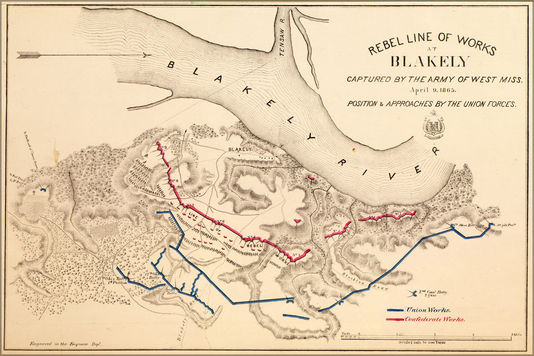 24"x36" Gallery Poster, map of Rebel defenses at Blakely, Alabama 1865