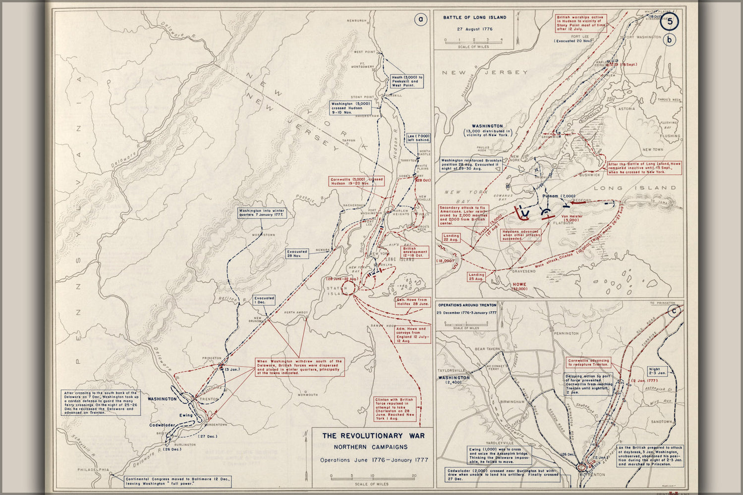 24"x36" Gallery Poster, map of Revolutionary War New York and Trenton, 1776-1777