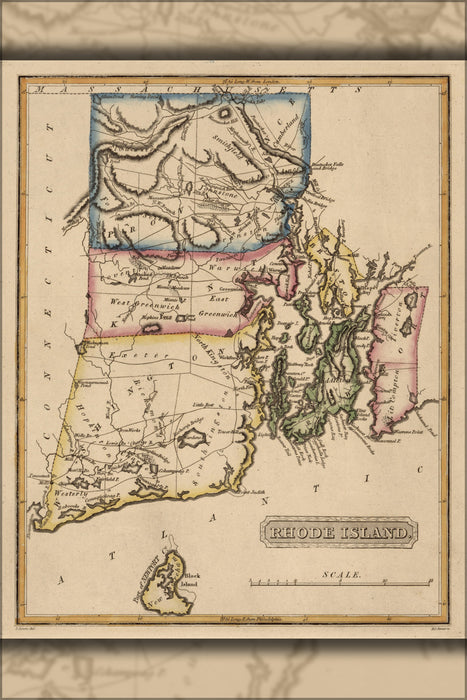 24"x36" Gallery Poster, map of Rhode Island 1817
