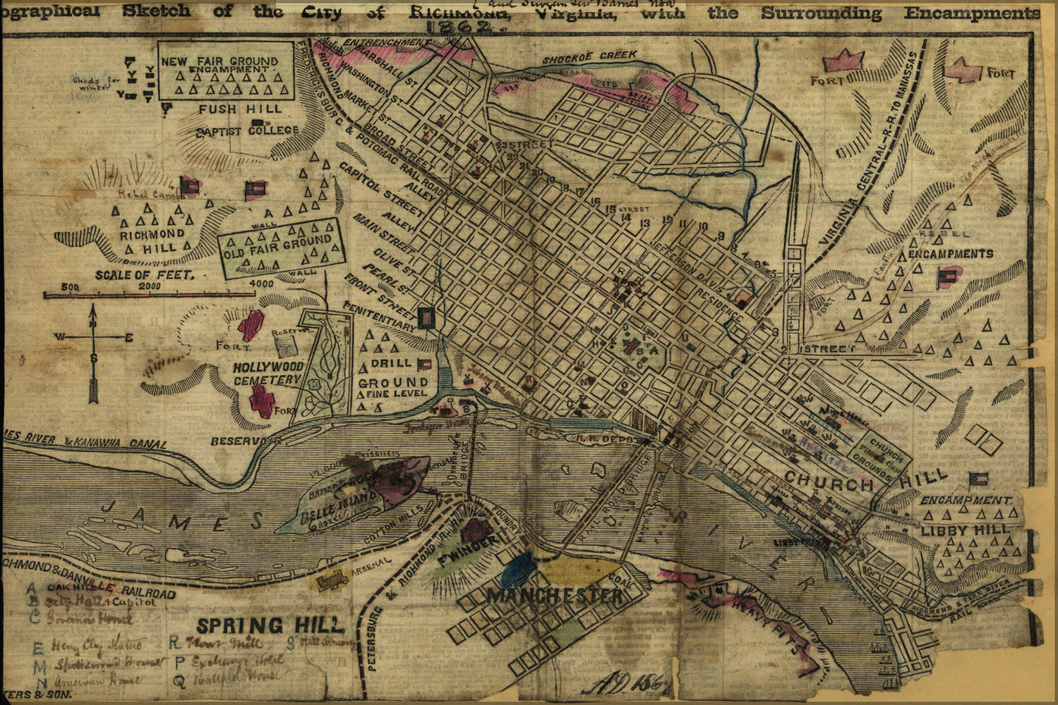 24"x36" Gallery Poster, map of Richmond, Virginia & area 1862