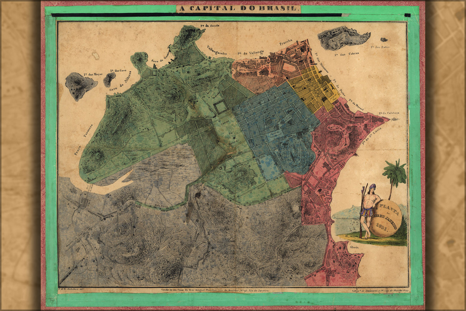 24"x36" Gallery Poster, map of Rio de Janeiro Brazil 1831