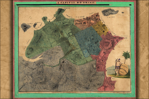 24"x36" Gallery Poster, map of Rio de Janeiro Brazil 1831