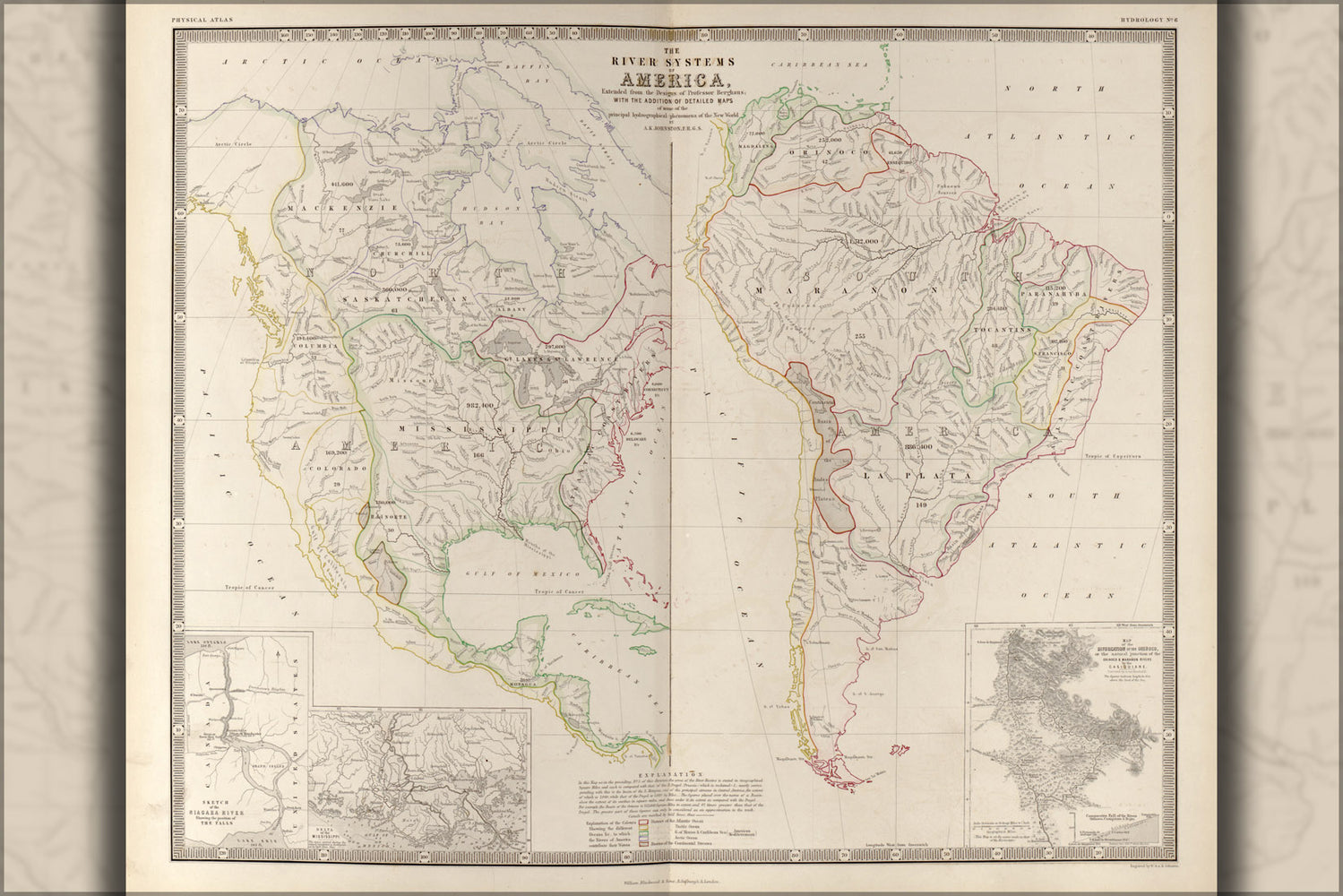 24"x36" Gallery Poster, map of River Systems of America 1848