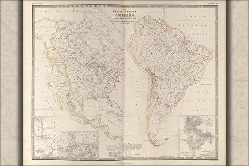 24"x36" Gallery Poster, map of River Systems of America 1848