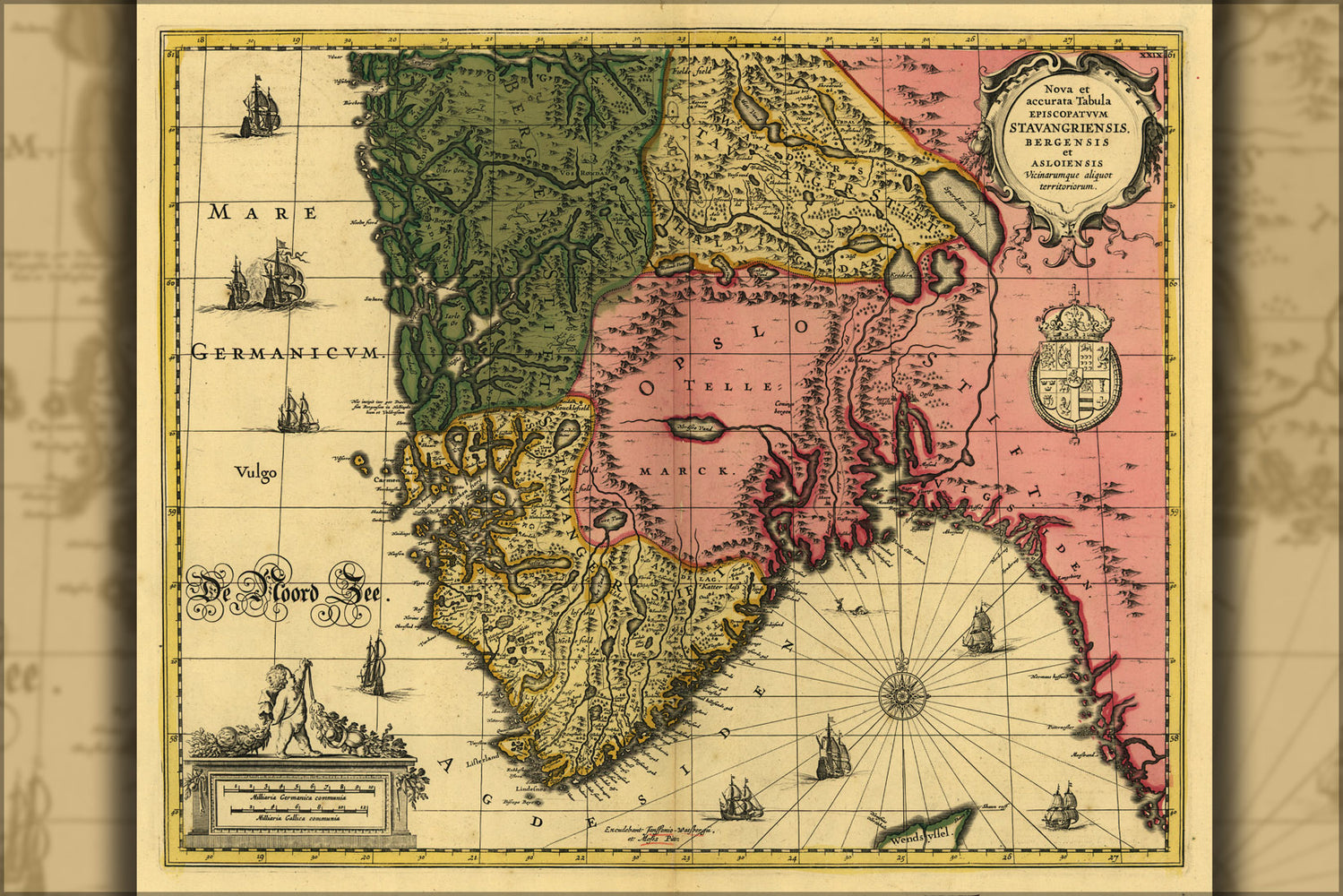 24"x36" Gallery Poster, map of Rogaland fylke norway 18th century