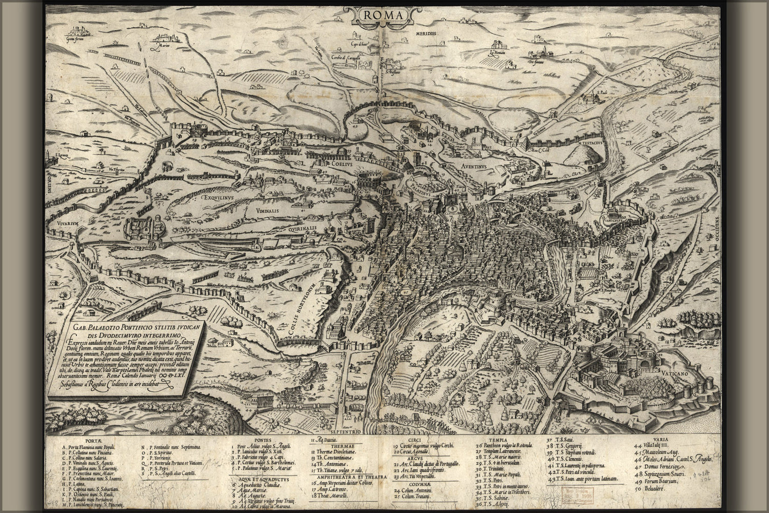 24"x36" Gallery Poster, map of Rome, Italy, 1561