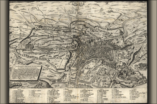 24"x36" Gallery Poster, map of Rome, Italy, 1561
