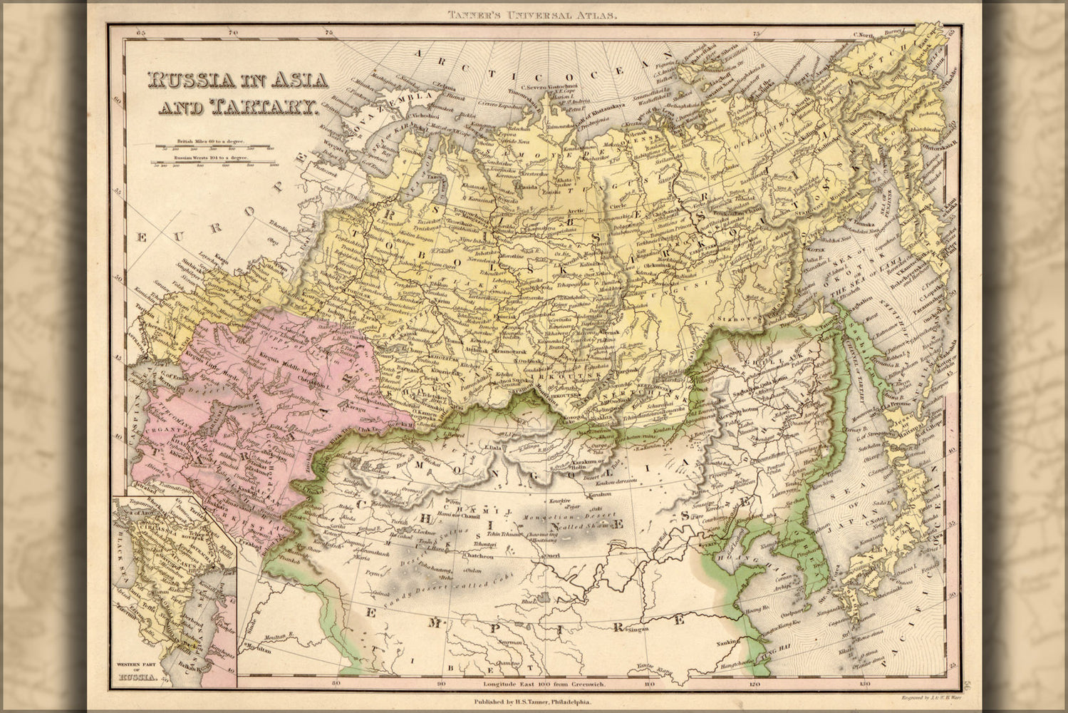 24"x36" Gallery Poster, map of Russia, in Asia and Tartary 1844