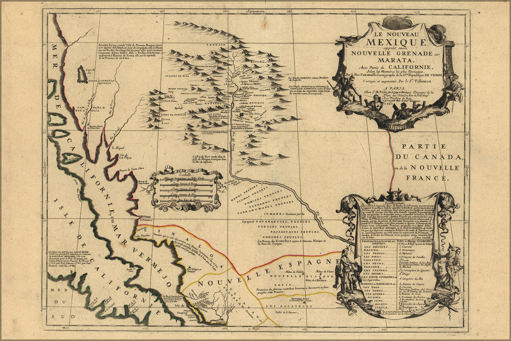 24"x36" Gallery Poster, map of SW United States n mexico 1742 in french