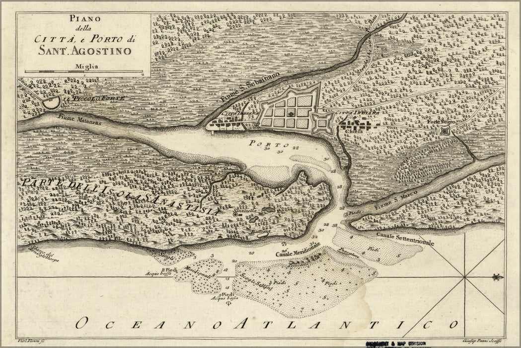 24"x36" Gallery Poster, map of Saint Augustine florida 1763 in italian st