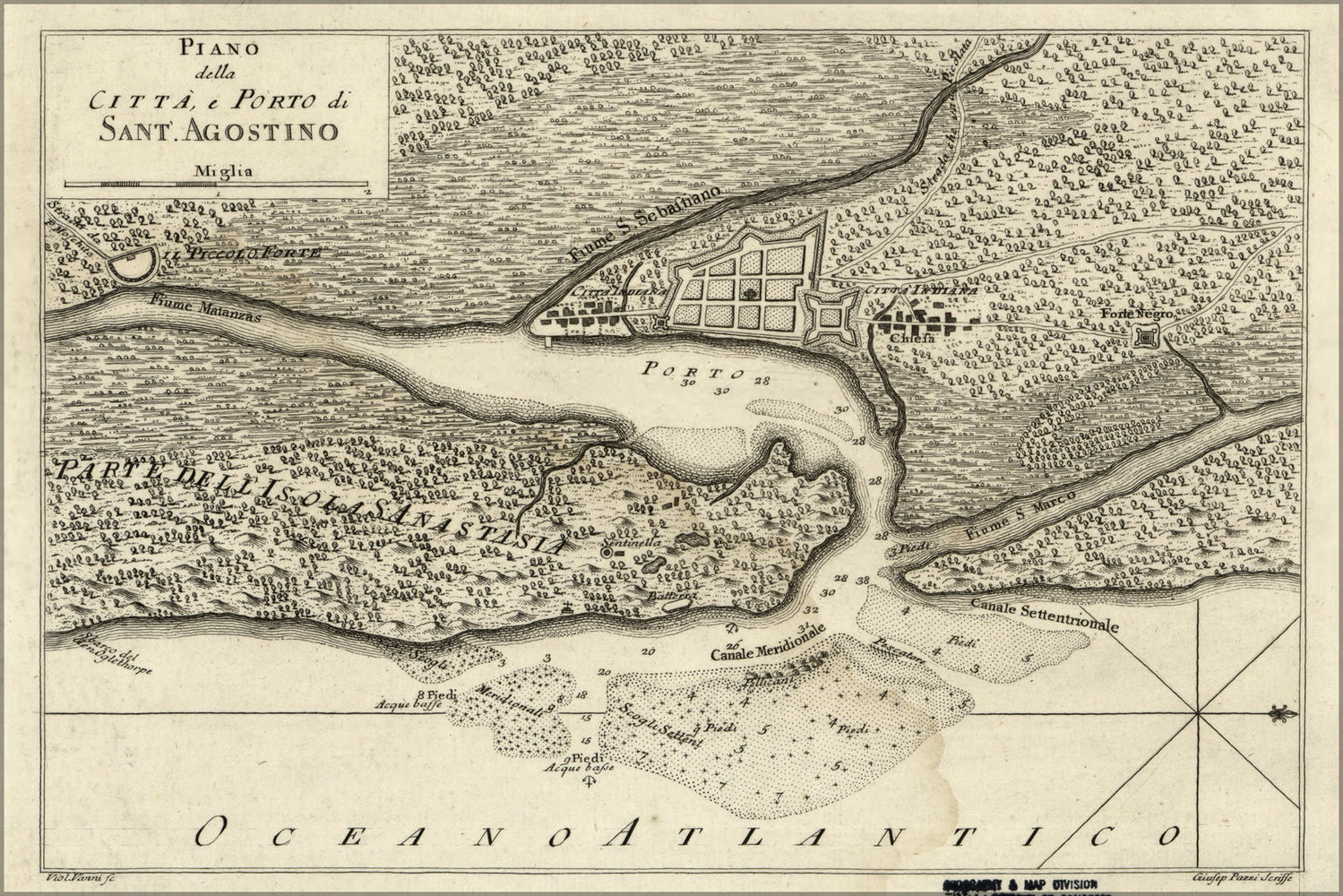 24"x36" Gallery Poster, map of Saint Augustine florida 1763 in italian st