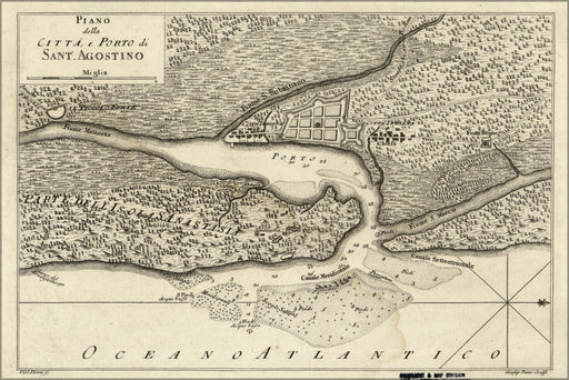 24"x36" Gallery Poster, map of Saint Augustine florida 1763 in italian st