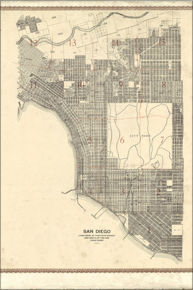 24"x36" Gallery Poster, map of San Diego 1911 P2