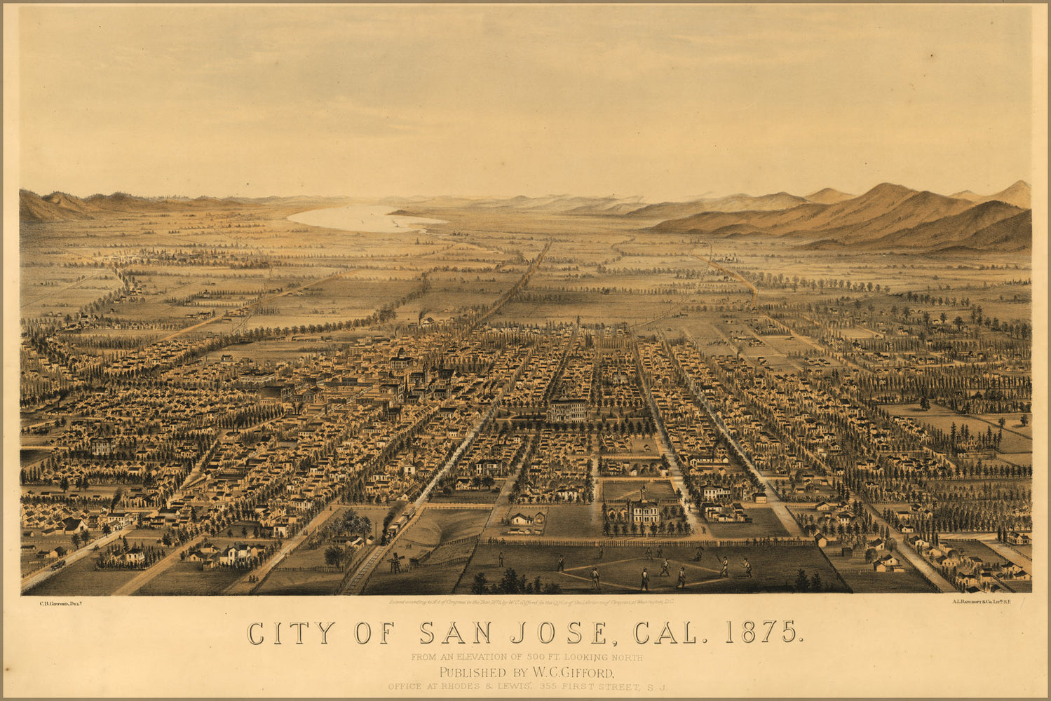 24"x36" Gallery Poster, map of San Jose, California 1875