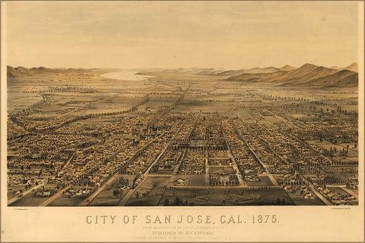 24"x36" Gallery Poster, map of San Jose, California 1875