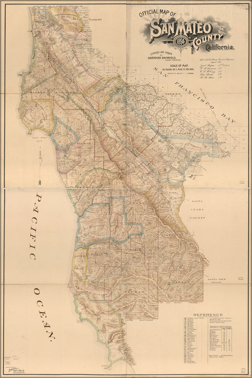 24"x36" Gallery Poster, map of San Mateo County, California 1894