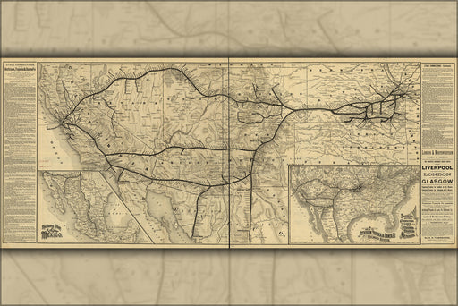 24"x36" Gallery Poster, map of Santa F railroad route 1884