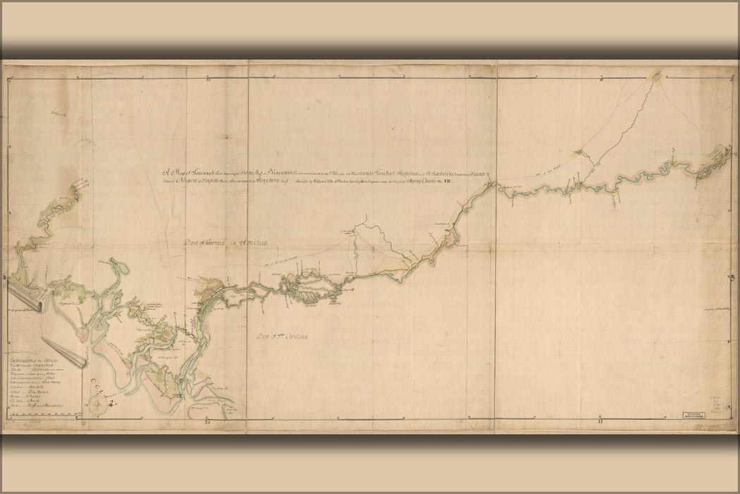 24"x36" Gallery Poster, map of Savannah River georgia 1752