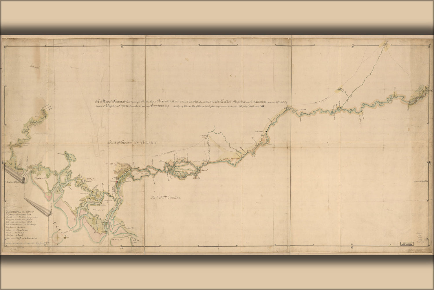 24"x36" Gallery Poster, map of Savannah River georgia 1752