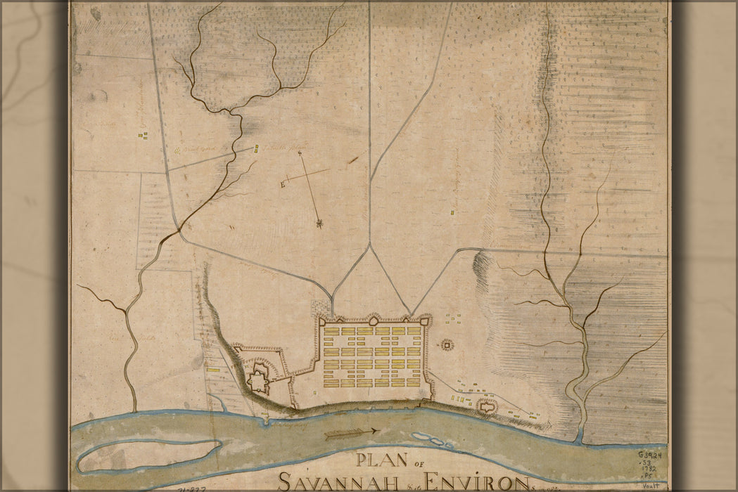 24"x36" Gallery Poster, map of Savannah georgia & its environs in 1782