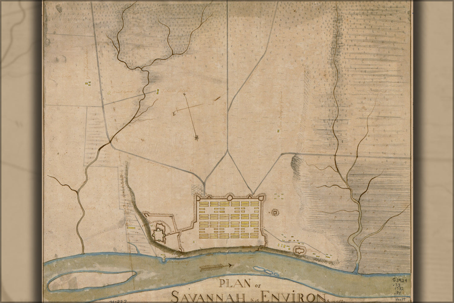 24"x36" Gallery Poster, map of Savannah georgia & its environs in 1782