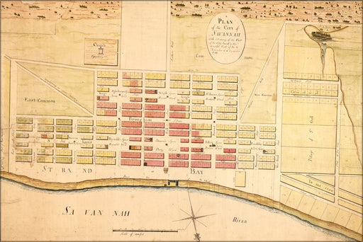24"x36" Gallery Poster, map of Savannah with burnt areas 1796