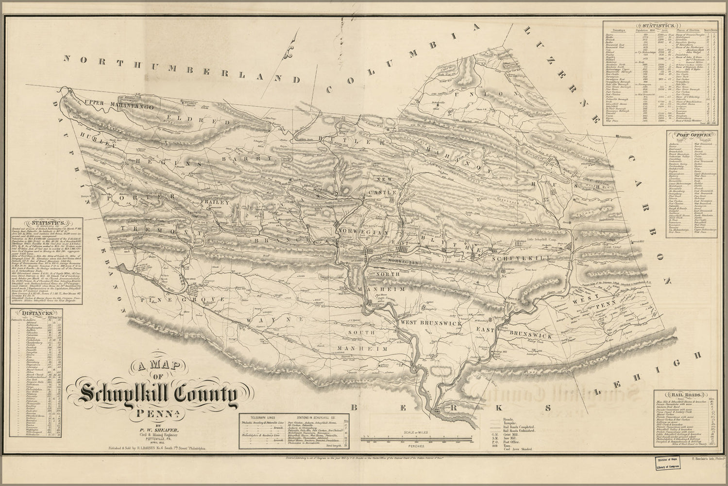 24"x36" Gallery Poster, map of Schuylkill County, Pennsylvania 1855