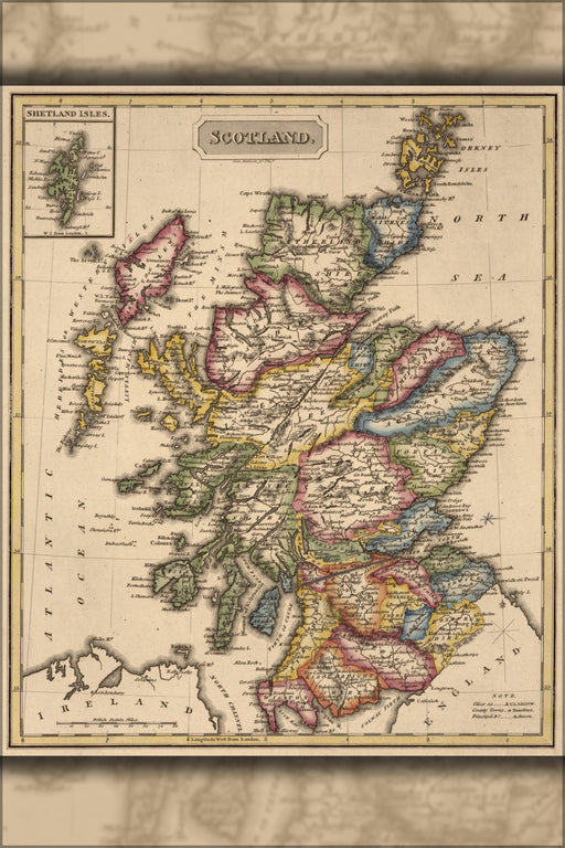 24"x36" Gallery Poster, map of Scotland 1817