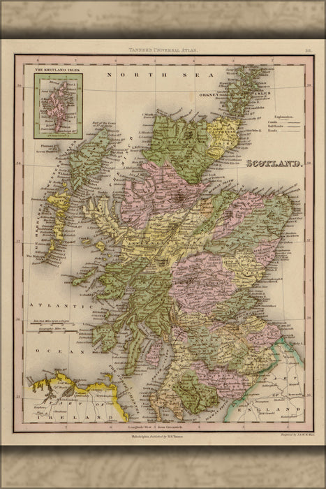 24"x36" Gallery Poster, map of Scotland 1844