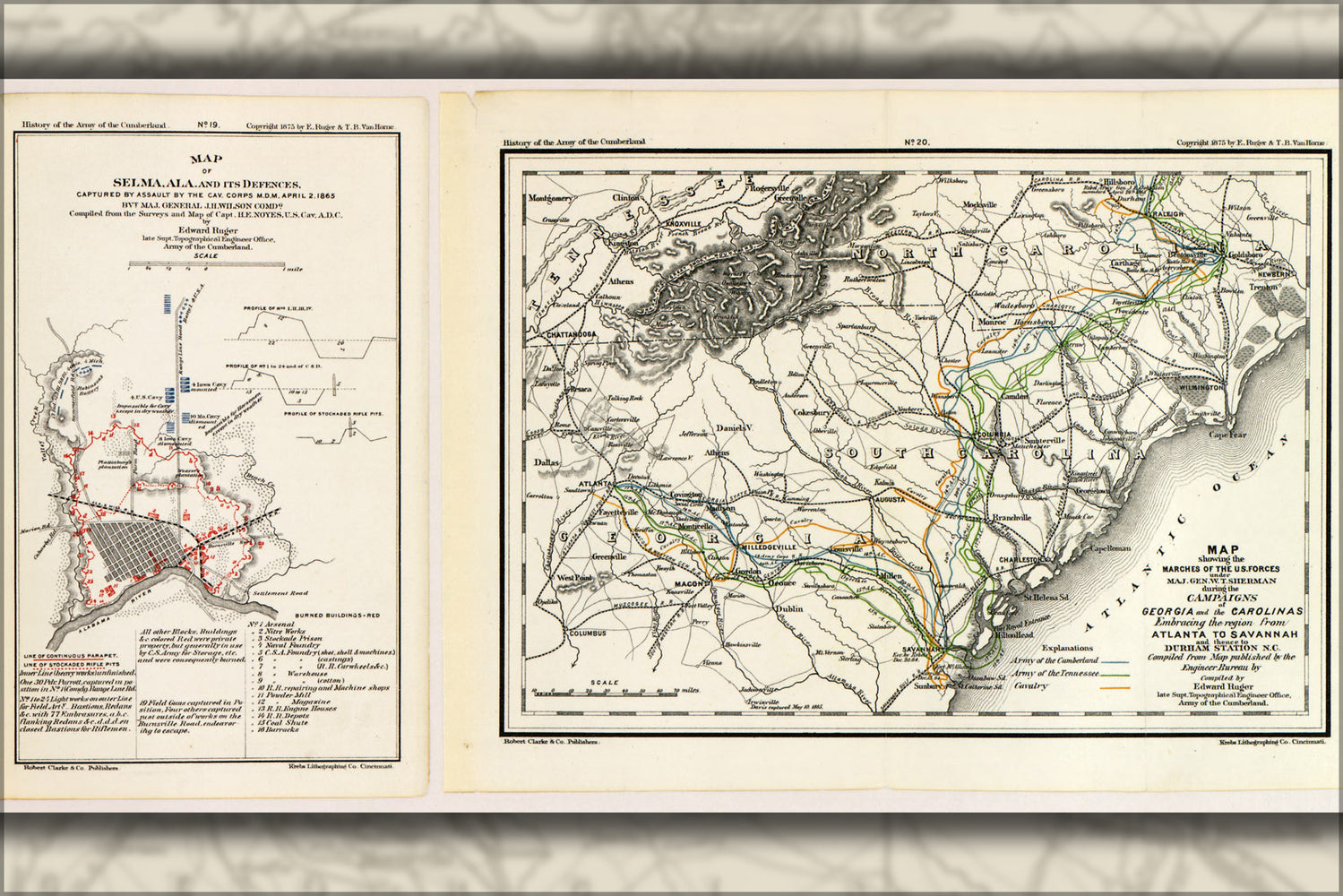 24"x36" Gallery Poster, map of Selma, Alabama & shermans march