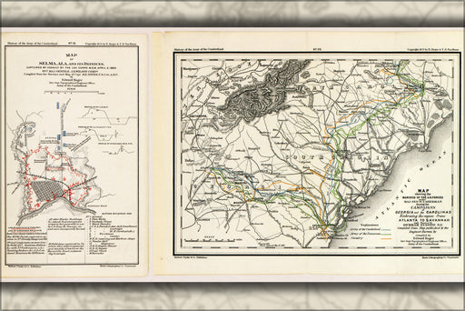 24"x36" Gallery Poster, map of Selma, Alabama & shermans march