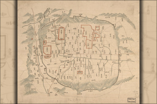 24"x36" Gallery Poster, map of Seoul Korea 19th century