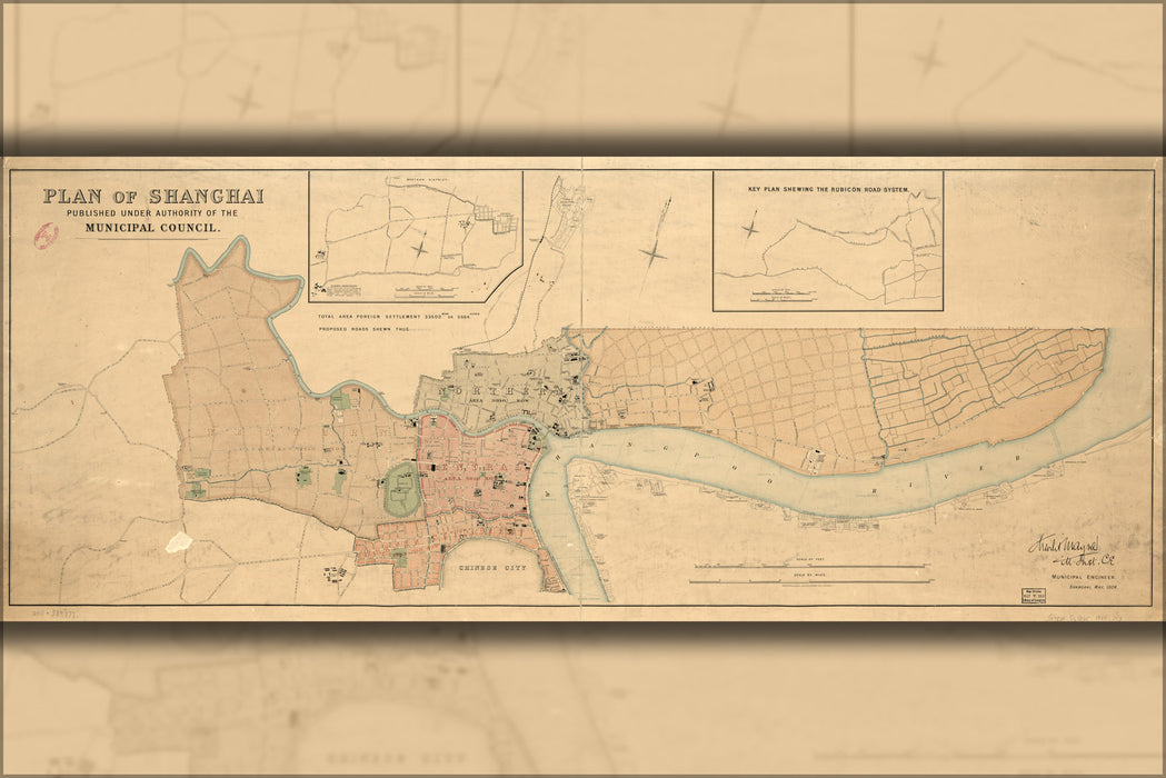 24"x36" Gallery Poster, map of Shanghai china 1904