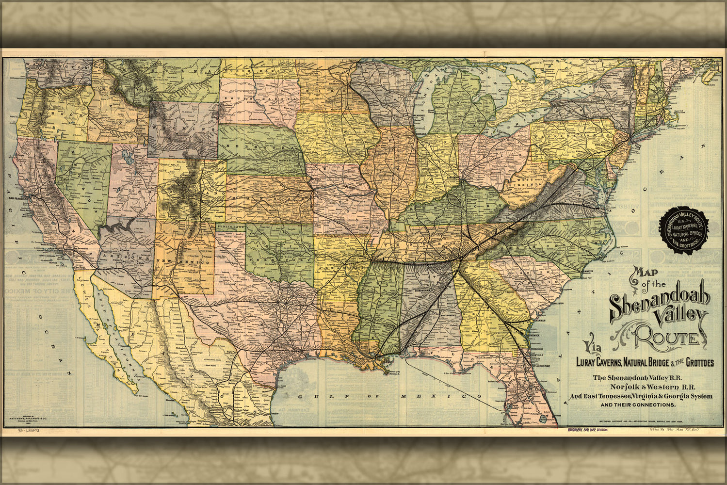24"x36" Gallery Poster, map of Shenandoah Valley Railroad 1890
