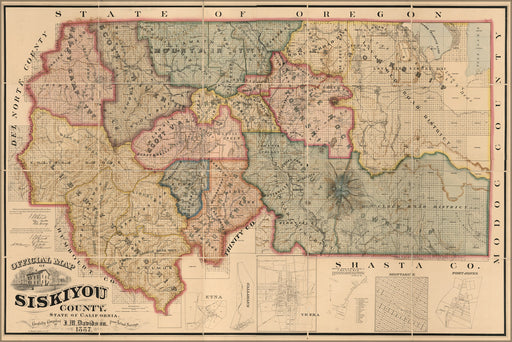 24"x36" Gallery Poster, map of Siskiyou County, California 1887