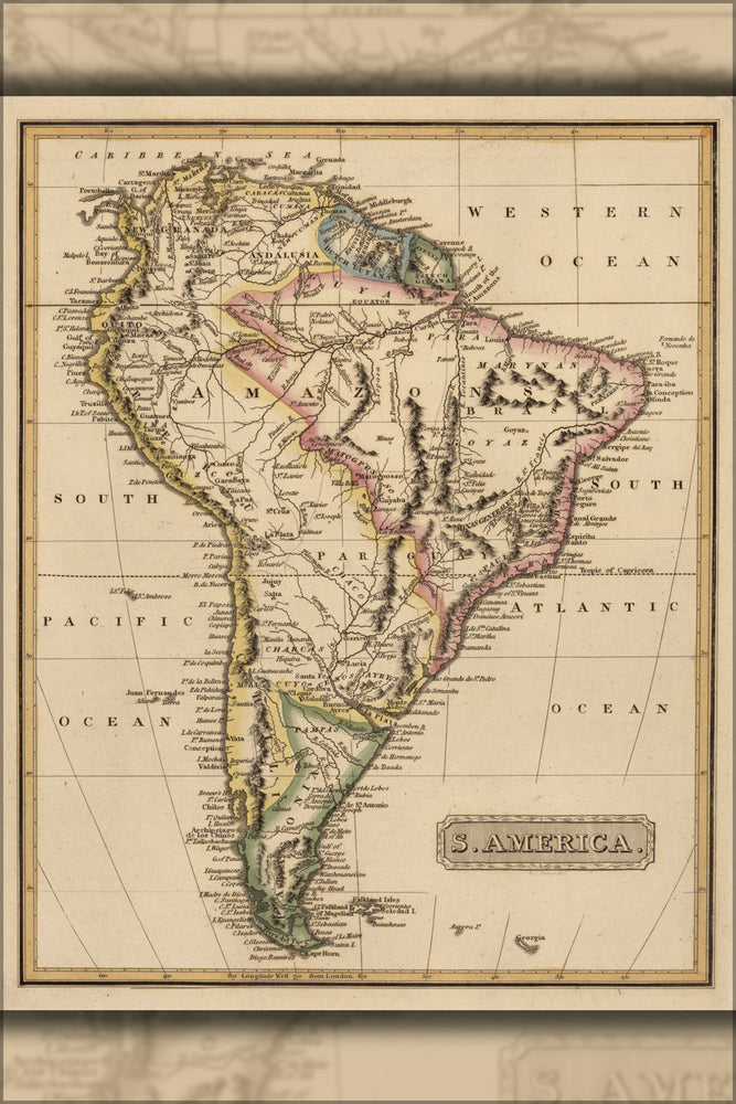24"x36" Gallery Poster, map of South America 1817 P2