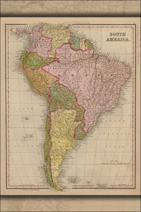 24"x36" Gallery Poster, map of South America 1844