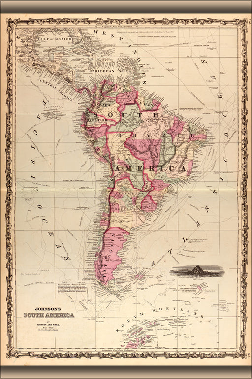 24"x36" Gallery Poster, map of South America 1862