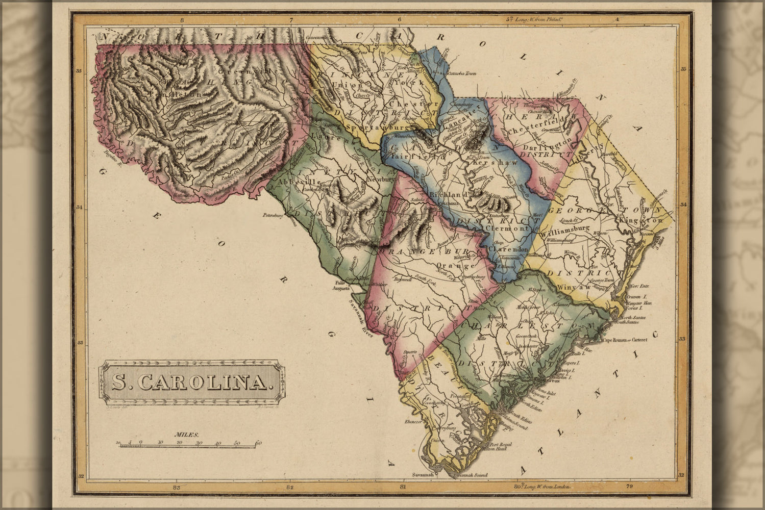 24"x36" Gallery Poster, map of South Carolina 1817