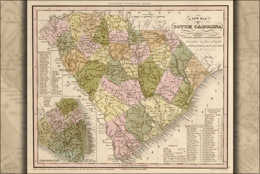 24"x36" Gallery Poster, map of South Carolina 1844