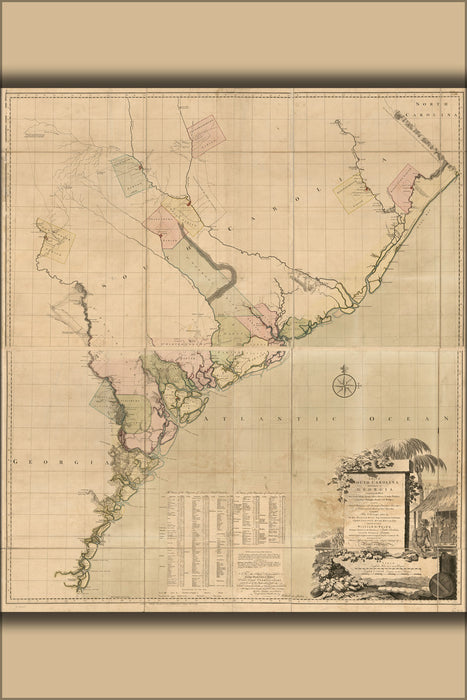 24"x36" Gallery Poster, map of South Carolina and a part of Georgia 1757
