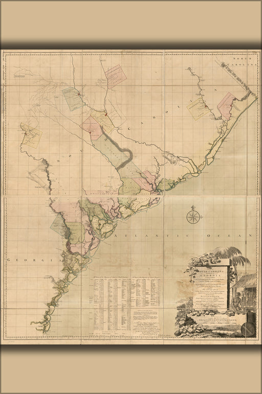 24"x36" Gallery Poster, map of South Carolina and a part of Georgia 1757