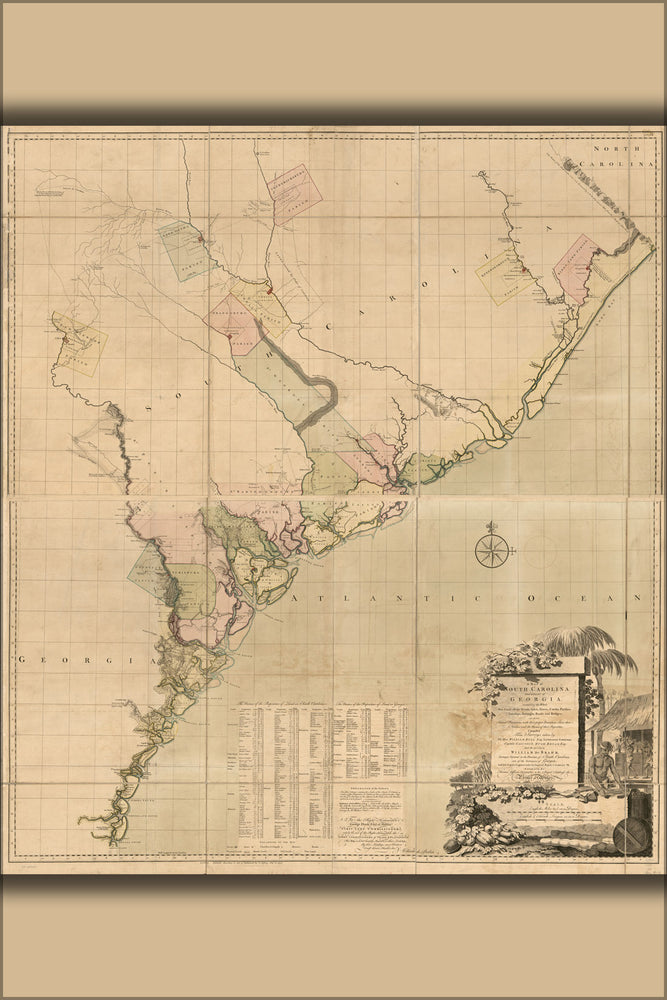 24"x36" Gallery Poster, map of South Carolina and a part of Georgia 1757