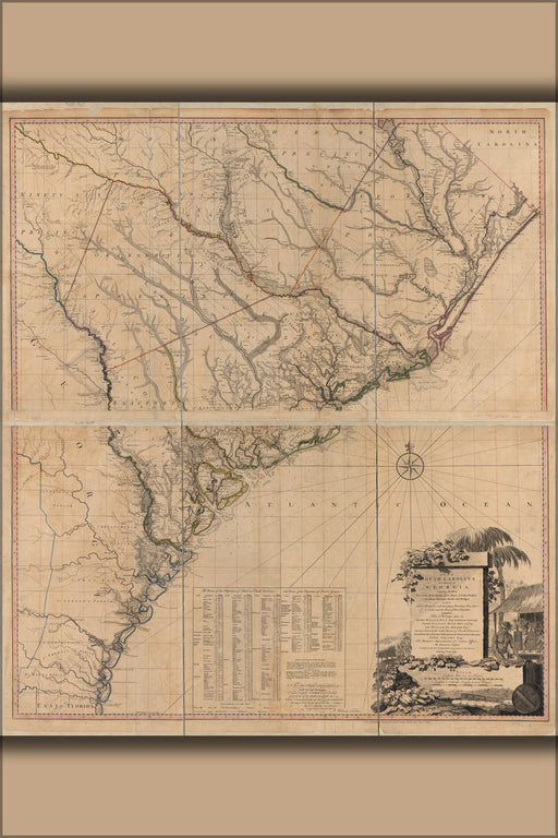 24"x36" Gallery Poster, map of South Carolina and a part of Georgia 1780
