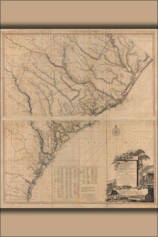 24"x36" Gallery Poster, map of South Carolina and a part of Georgia 1780